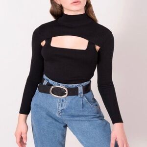 Black Cut-Out Turtleneck Top